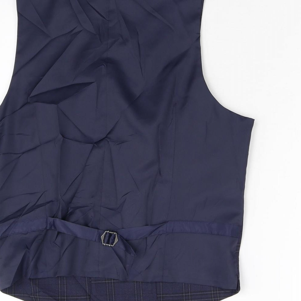 NEXT Mens Blue Check  Jacket Suit Waistcoat Size S