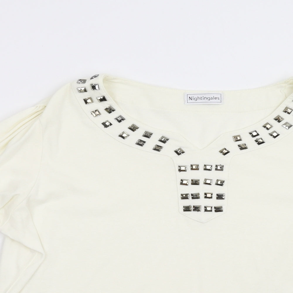 Nightingales Womens Ivory   Basic T-Shirt Size 16