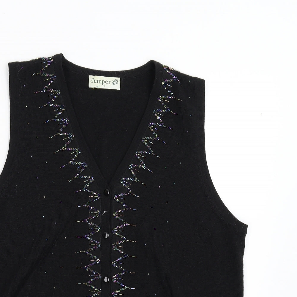 Jumper Womens Black  Knit Cardigan Jumper Size L