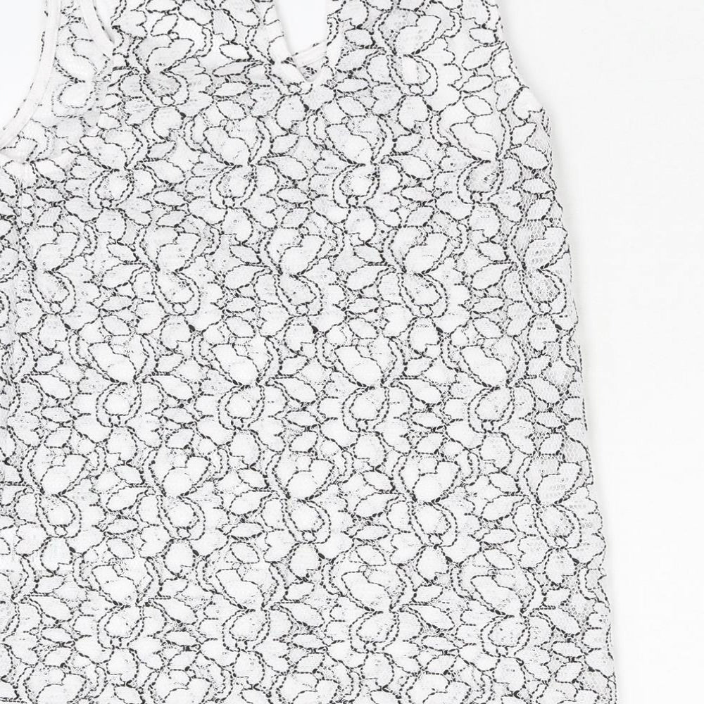 Matalan Womens White Floral  Basic Tank Size 10