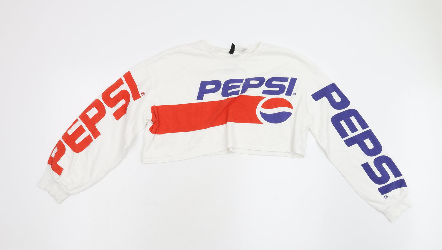 H&M Womens White   Pullover Sweatshirt Size XS  - Pepsi