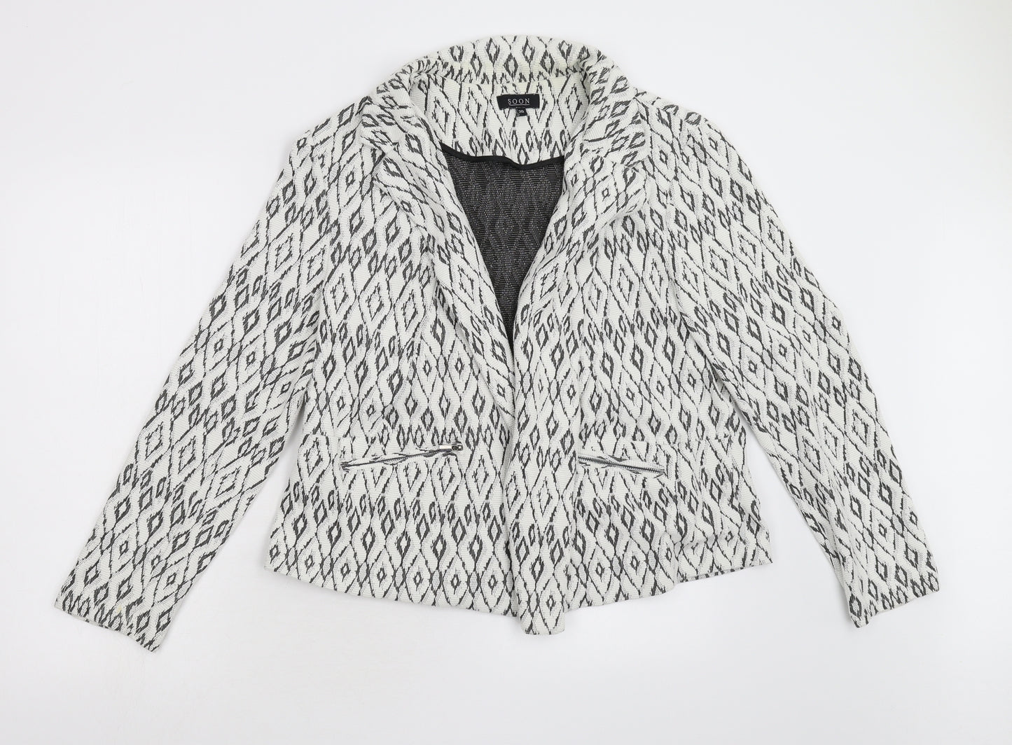 Soon Womens White Geometric  Jacket Blazer Size 20