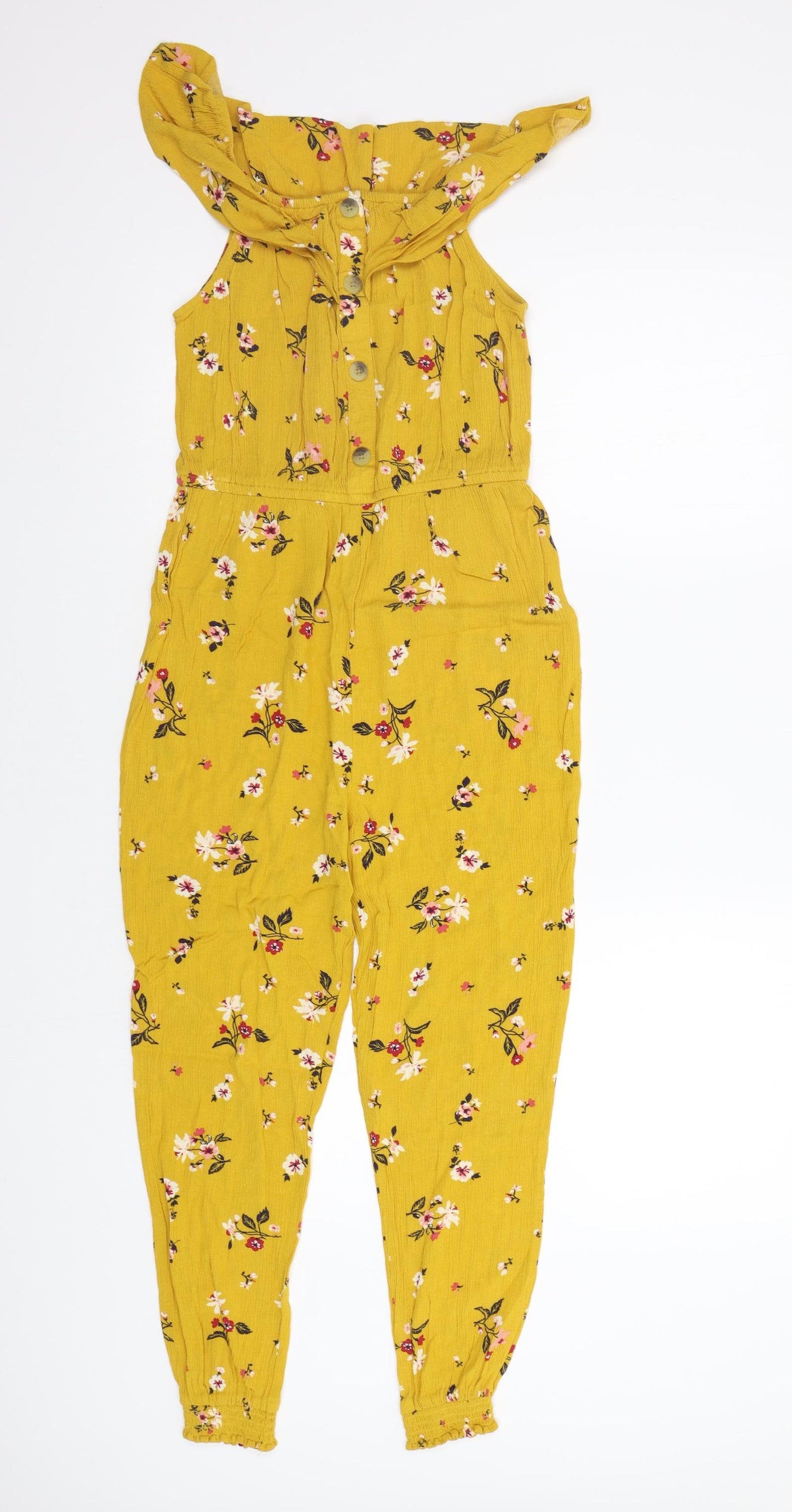Primark Girls Yellow Floral  Jumpsuit One-Piece Size 11 Years