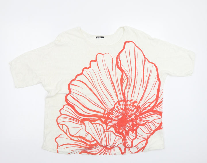Roman Womens White Floral  Basic Blouse Size 12