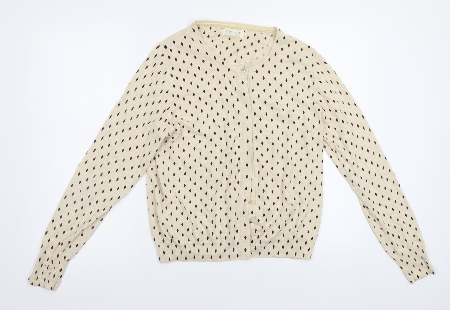 NEXT Womens Beige Geometric  Cardigan Jumper Size 16
