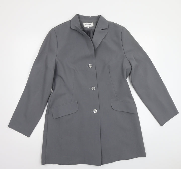 Ivory Womens Grey Overcoat Blazer Size 14