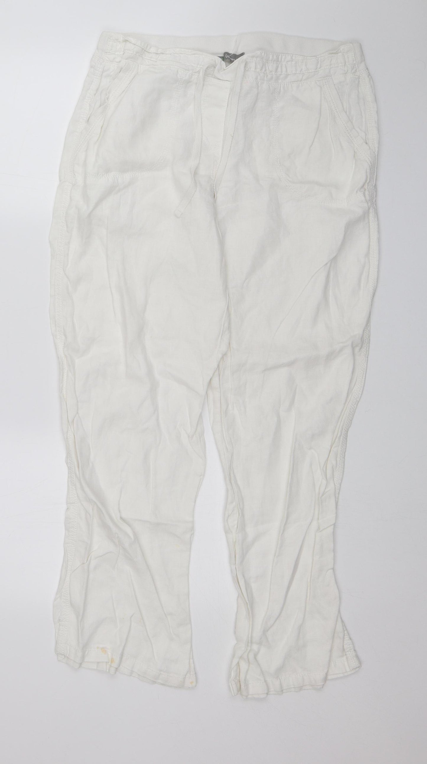 M&S Womens White   Trousers  Size 14 L28 in