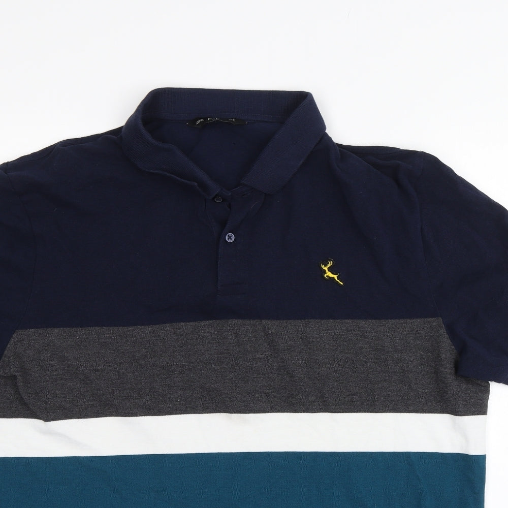 F&F Mens Blue Striped   Polo Size XL