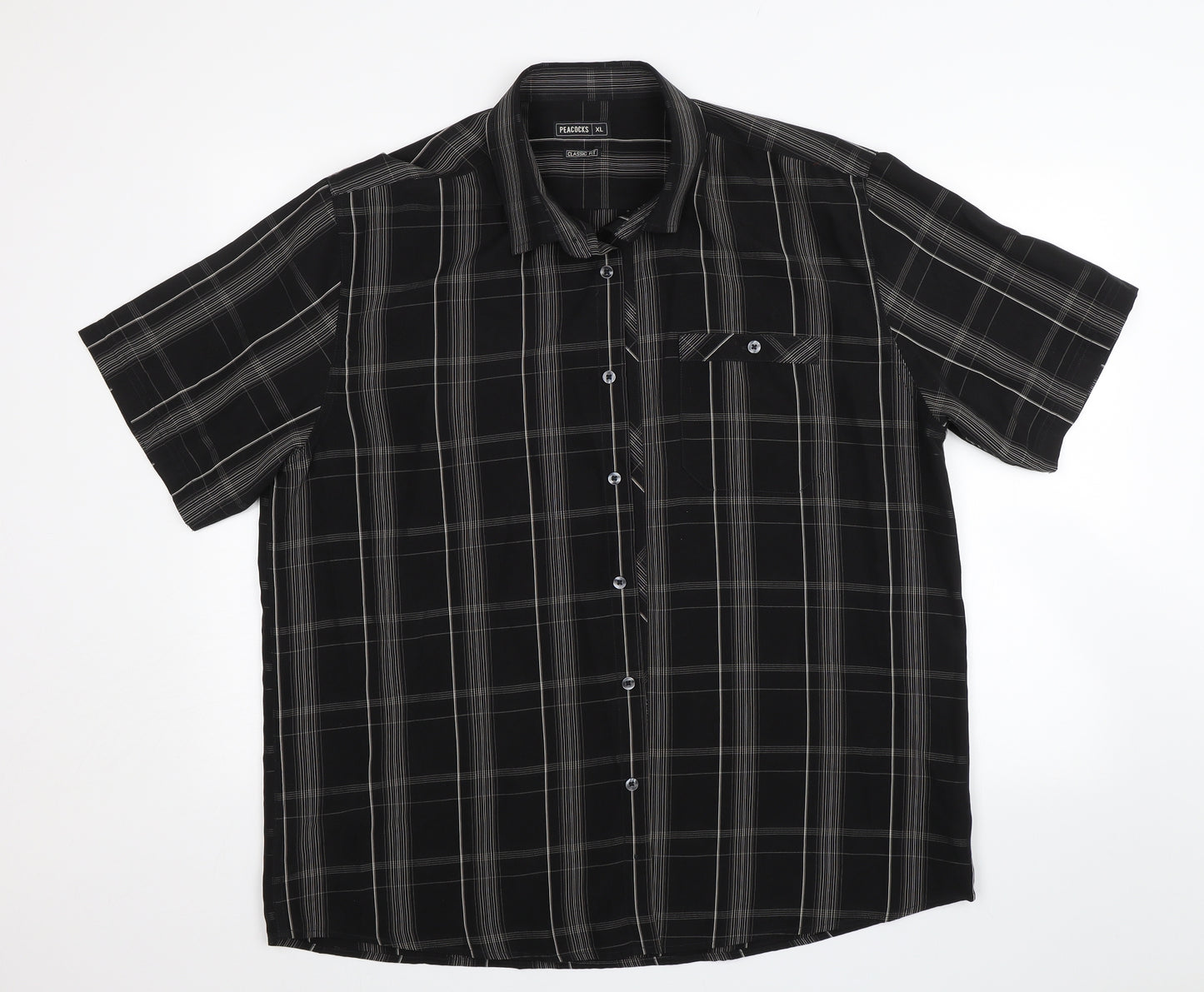 Peacocks Mens Black Plaid   Button-Up Size XL