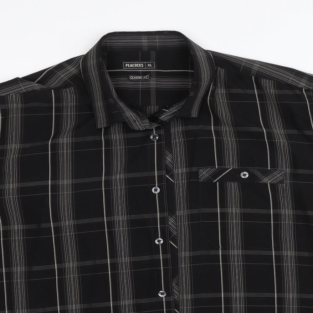 Peacocks Mens Black Plaid   Button-Up Size XL