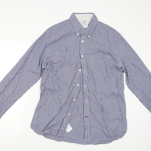 Thomas Hayes Mens Blue Check   Button-Up Size L