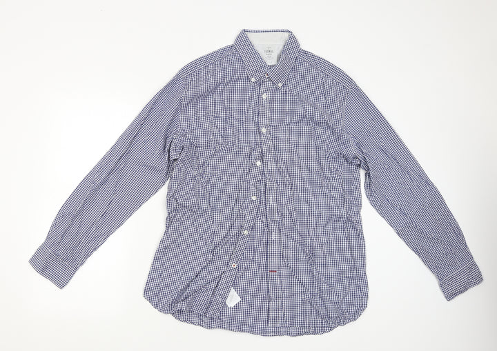 Thomas Hayes Mens Blue Check Button-Up Size L