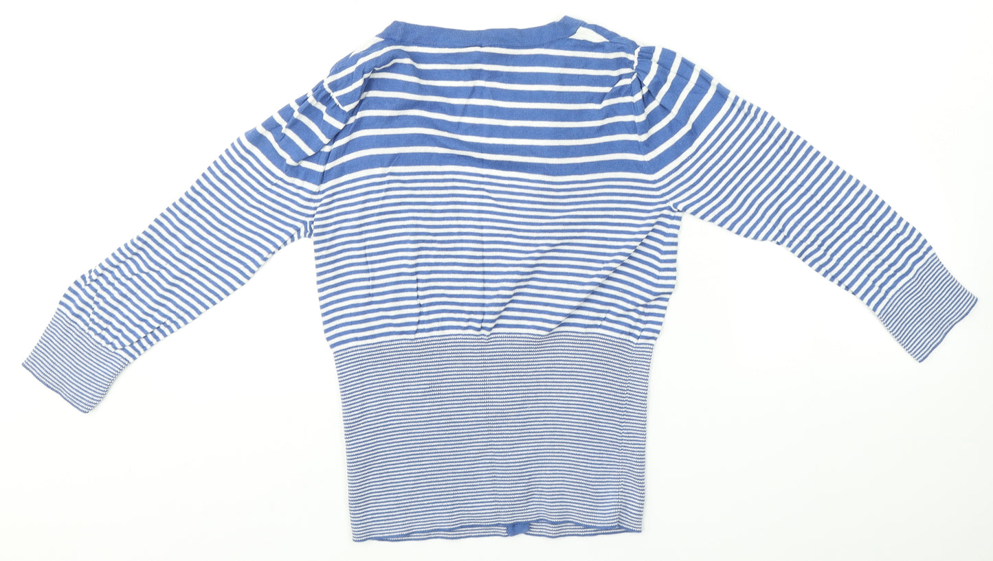 next with love Womens Blue Striped  Cardigan Jumper Size 10