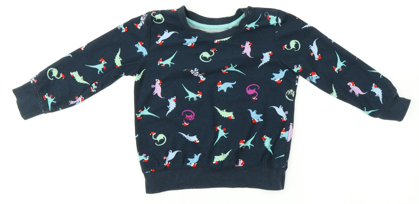 NEXT Boys Blue   Pullover Jumper Size 3 Years  - Dinosaur Christmas