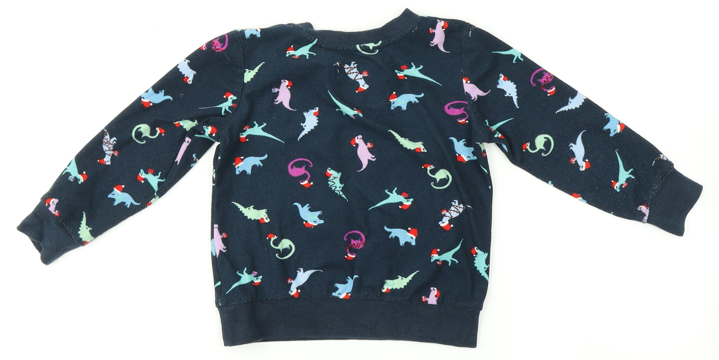 NEXT Boys Blue   Pullover Jumper Size 3 Years  - Dinosaur Christmas