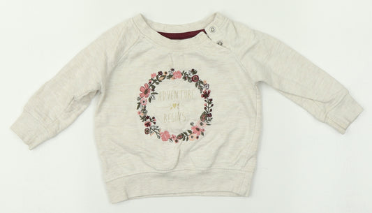 Front view of Primark girls’ beige jumper, size 6-9, months