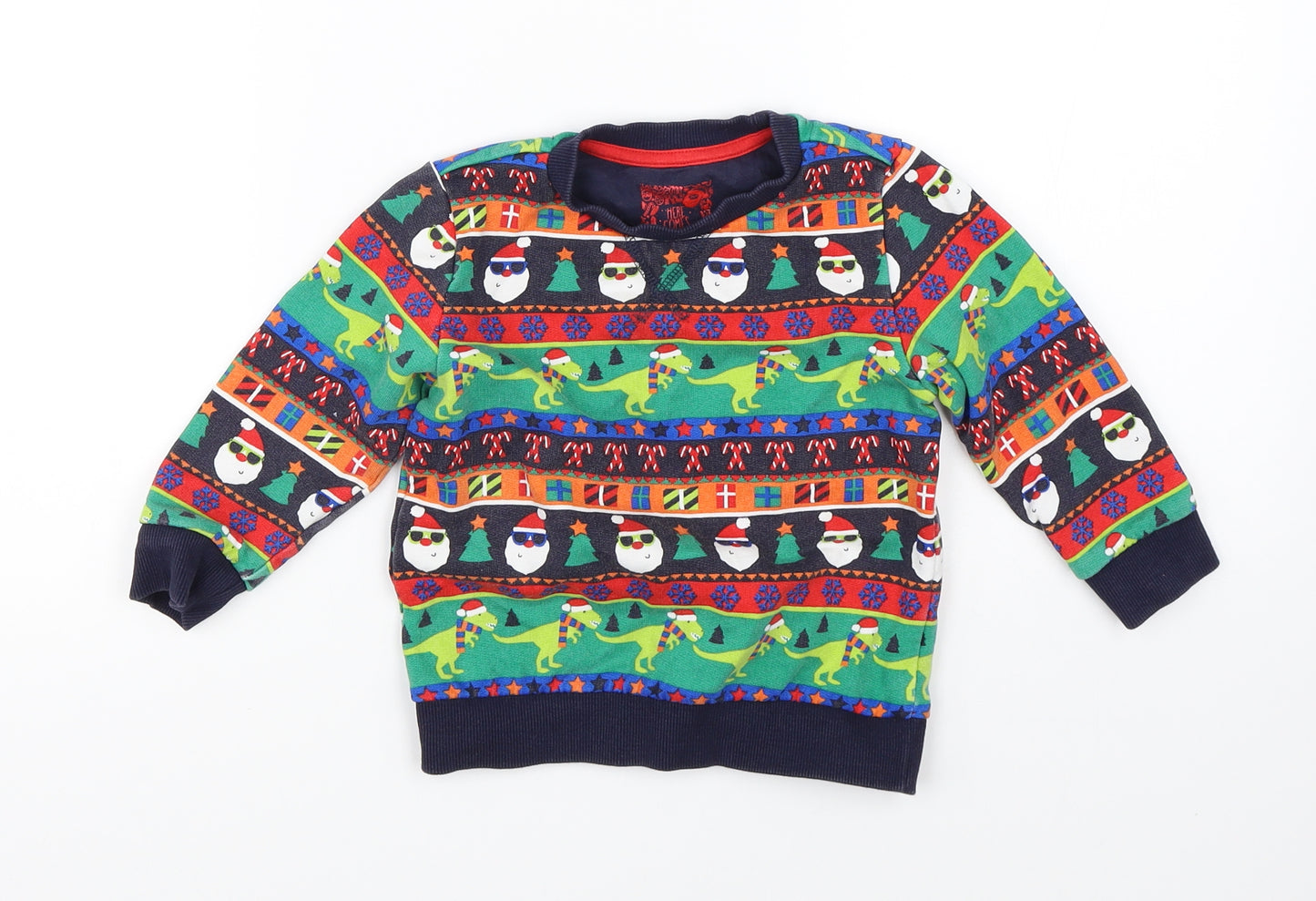 F&F Baby Multicoloured Striped  Pullover Jumper Size 18-24 Months  - christmas dinosaur
