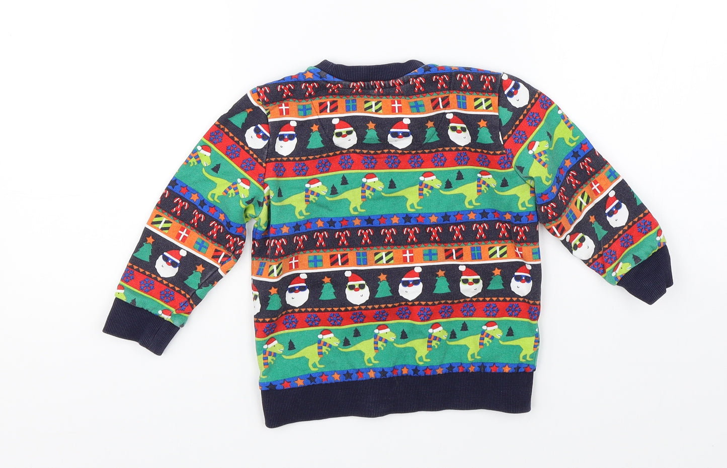 F&F Baby Multicoloured Striped  Pullover Jumper Size 18-24 Months  - christmas dinosaur