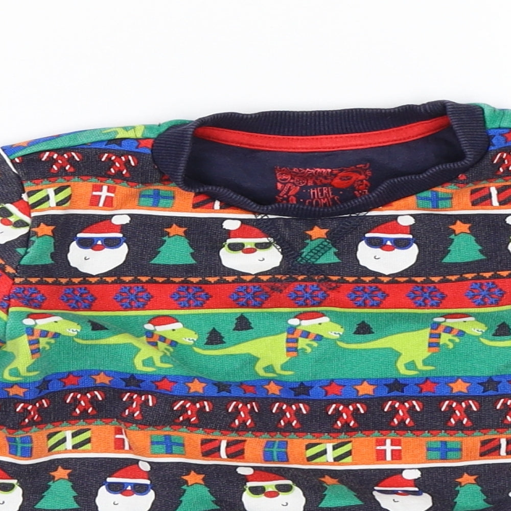 F&F Baby Multicoloured Striped  Pullover Jumper Size 18-24 Months  - christmas dinosaur