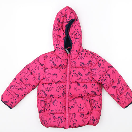 Debenhams Girls Pink   Puffer Jacket Jacket Size 4-5 Years  - unicorns