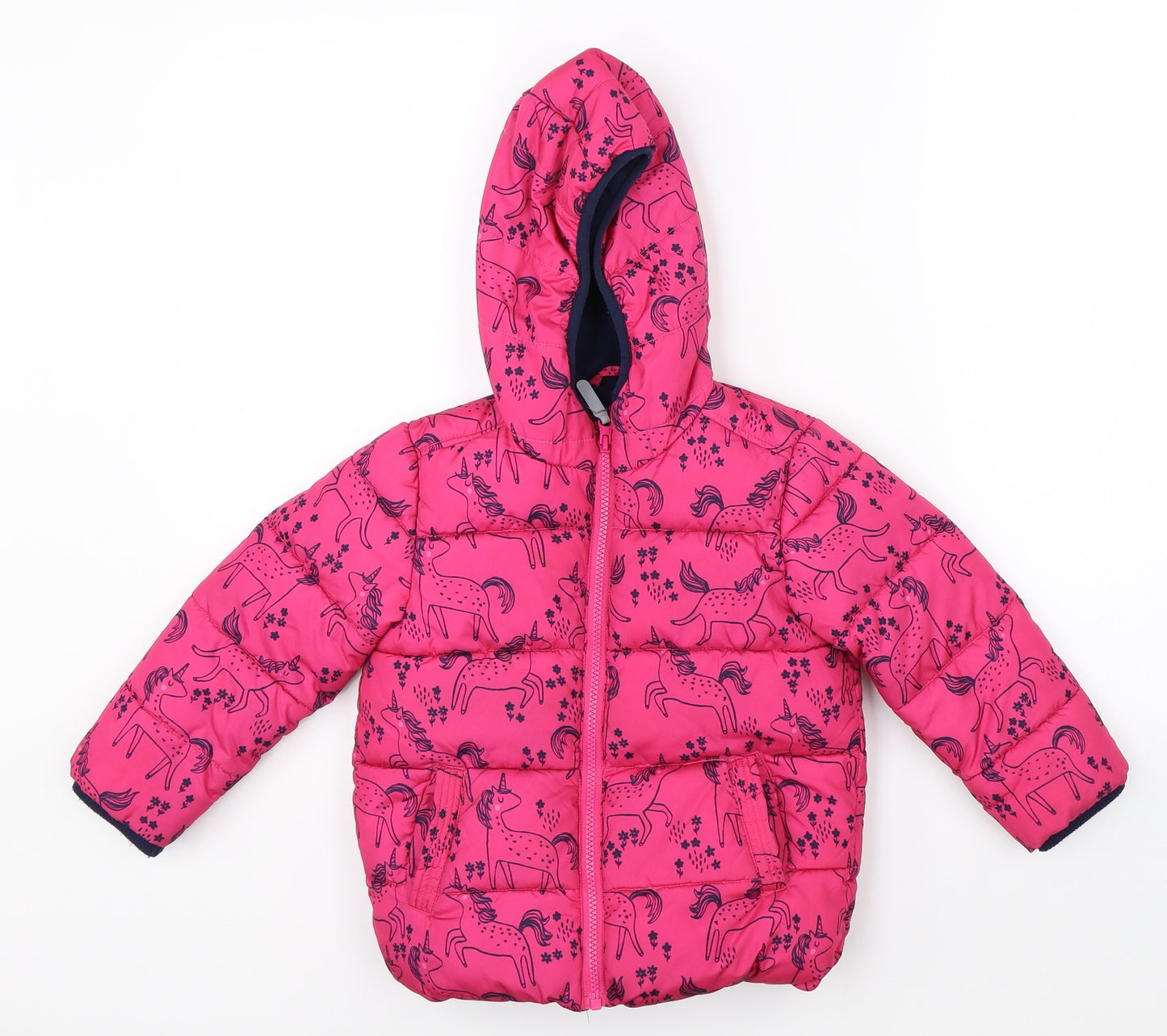 Debenhams Girls Pink   Puffer Jacket Jacket Size 4-5 Years  - unicorns