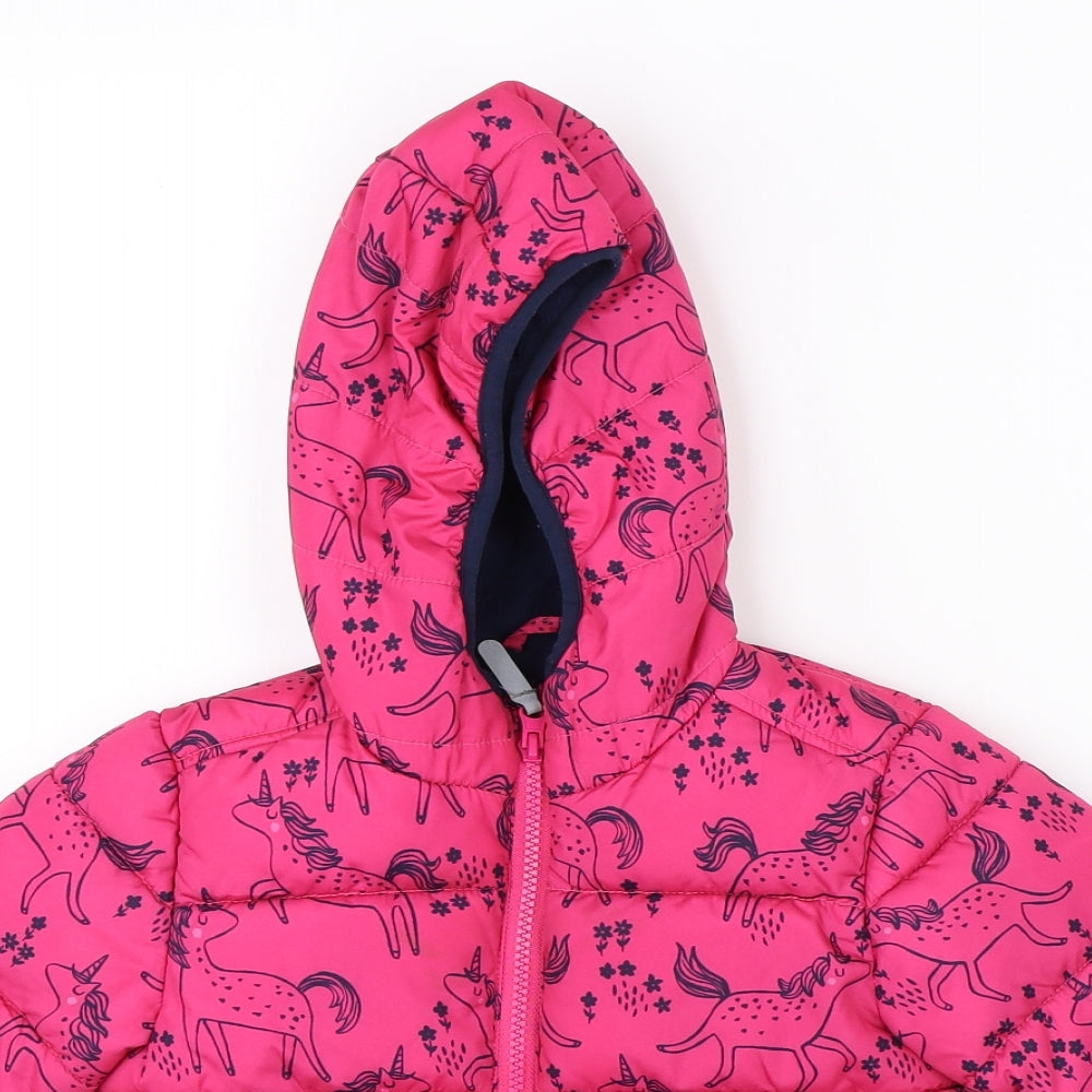 Debenhams Girls Pink   Puffer Jacket Jacket Size 4-5 Years  - unicorns
