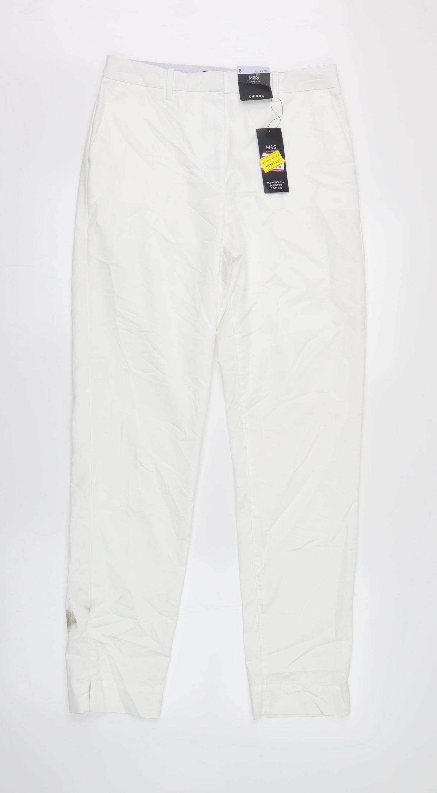 M&S Womens White   Chino Trousers Size 8 L30 in
