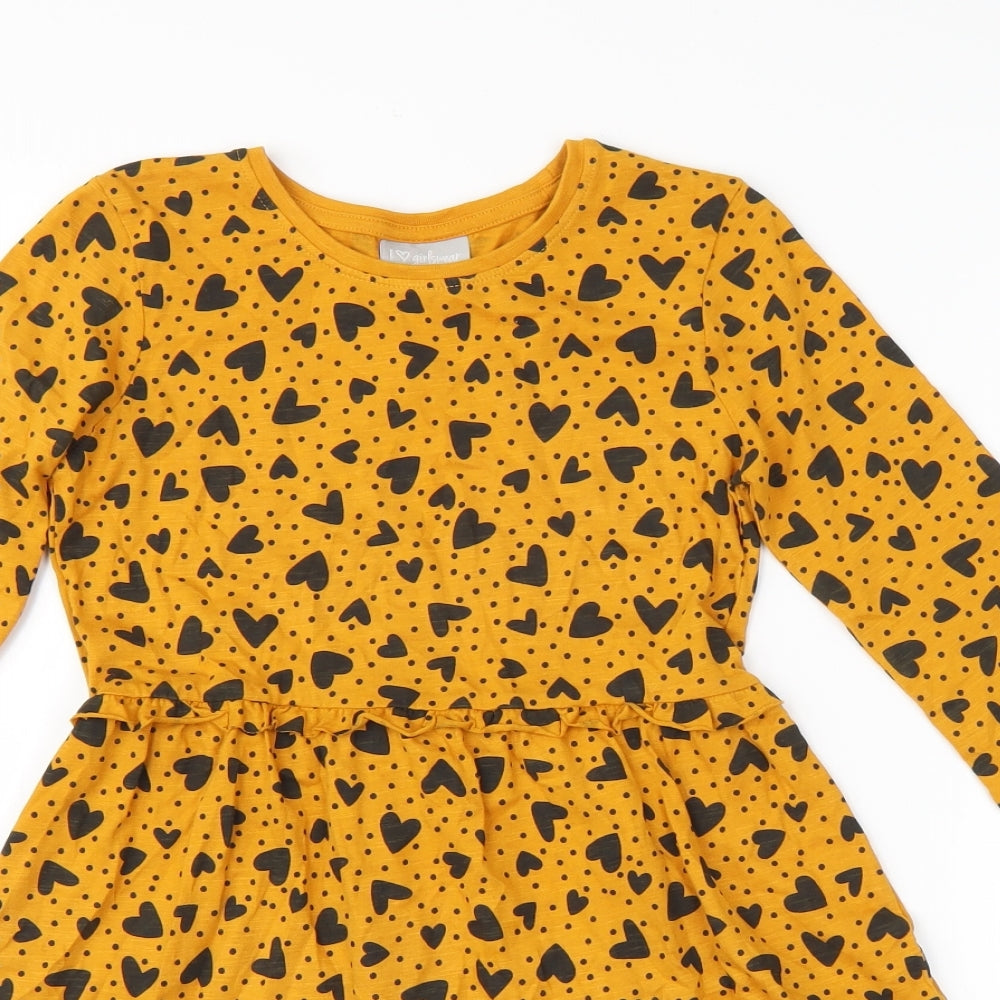 Preworn Girls Orange Spotted  T-Shirt Dress  Size 7 Years