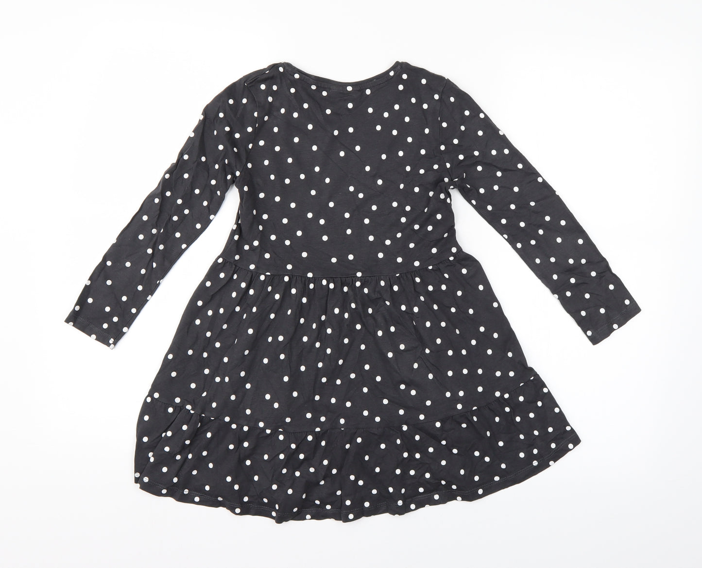 Preworn Girls Black Polka Dot  T-Shirt Dress  Size 7 Years