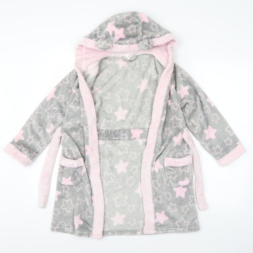 Preworn Girls Grey Geometric   Robe Size 10 Years