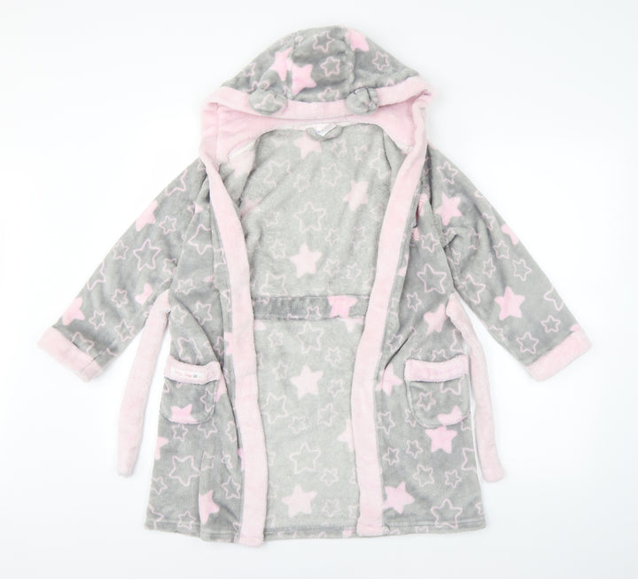 Preworn Girls Grey Geometric Robe Size 10 Years