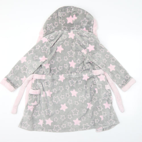 Preworn Girls Grey Geometric   Robe Size 10 Years