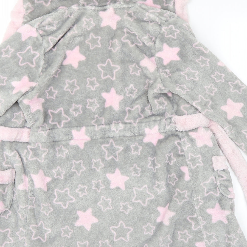 Preworn Girls Grey Geometric   Robe Size 10 Years