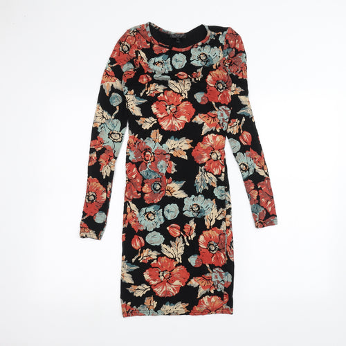 Topshop Womens Black Floral  T-Shirt Dress  Size 6