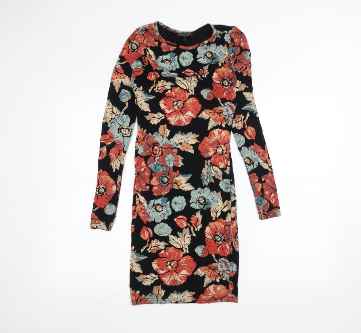 Topshop Womens Black Floral  T-Shirt Dress  Size 6