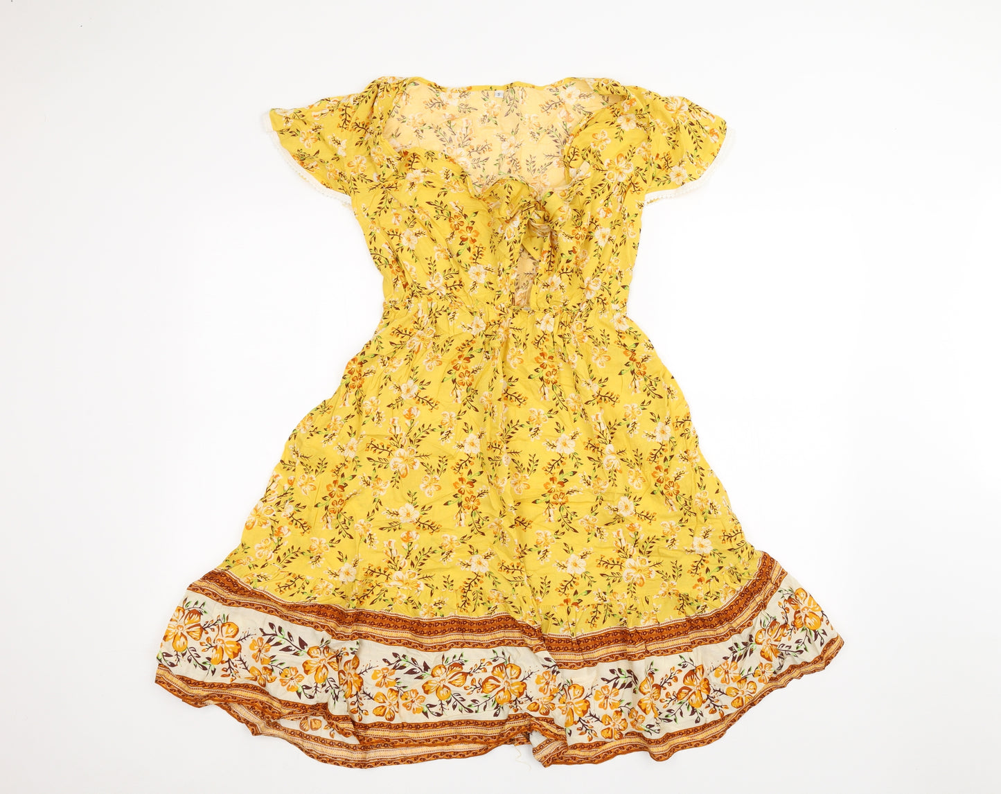 Preworn Womens Yellow Floral  A-Line  Size S