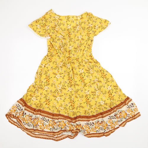 Preworn Womens Yellow Floral  A-Line  Size S