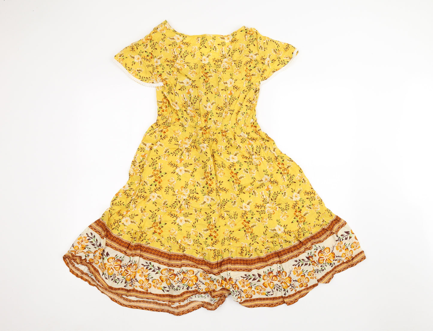 Preworn Womens Yellow Floral  A-Line  Size S