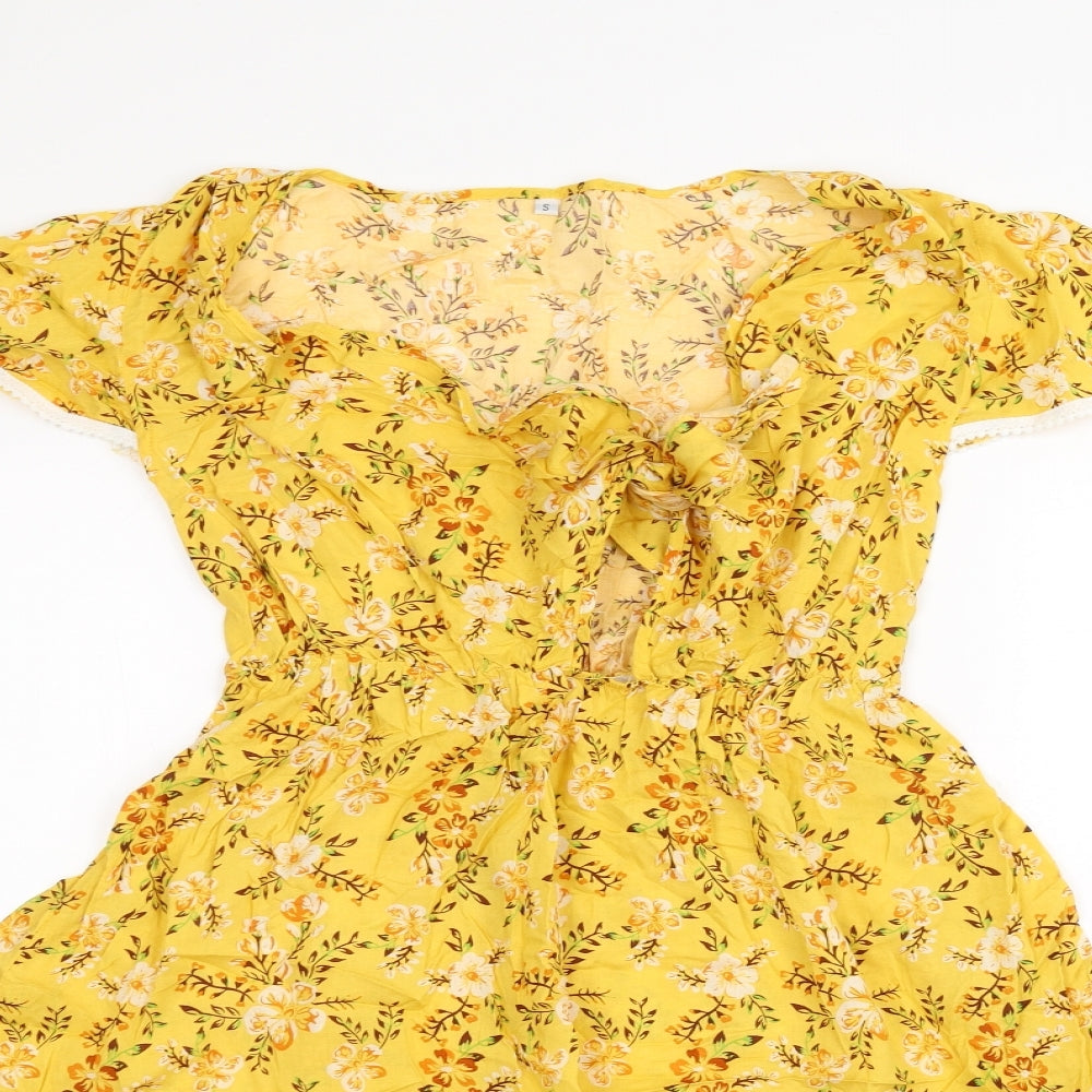 Preworn Womens Yellow Floral  A-Line  Size S