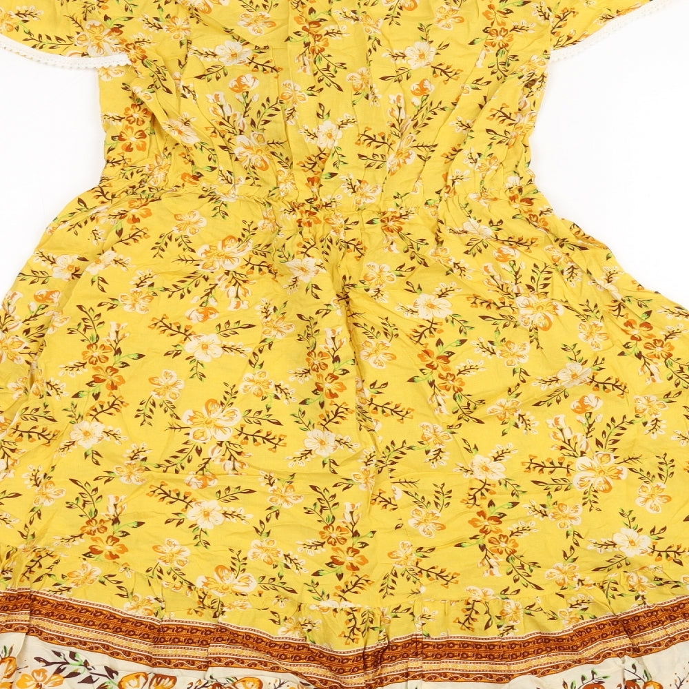 Preworn Womens Yellow Floral  A-Line  Size S