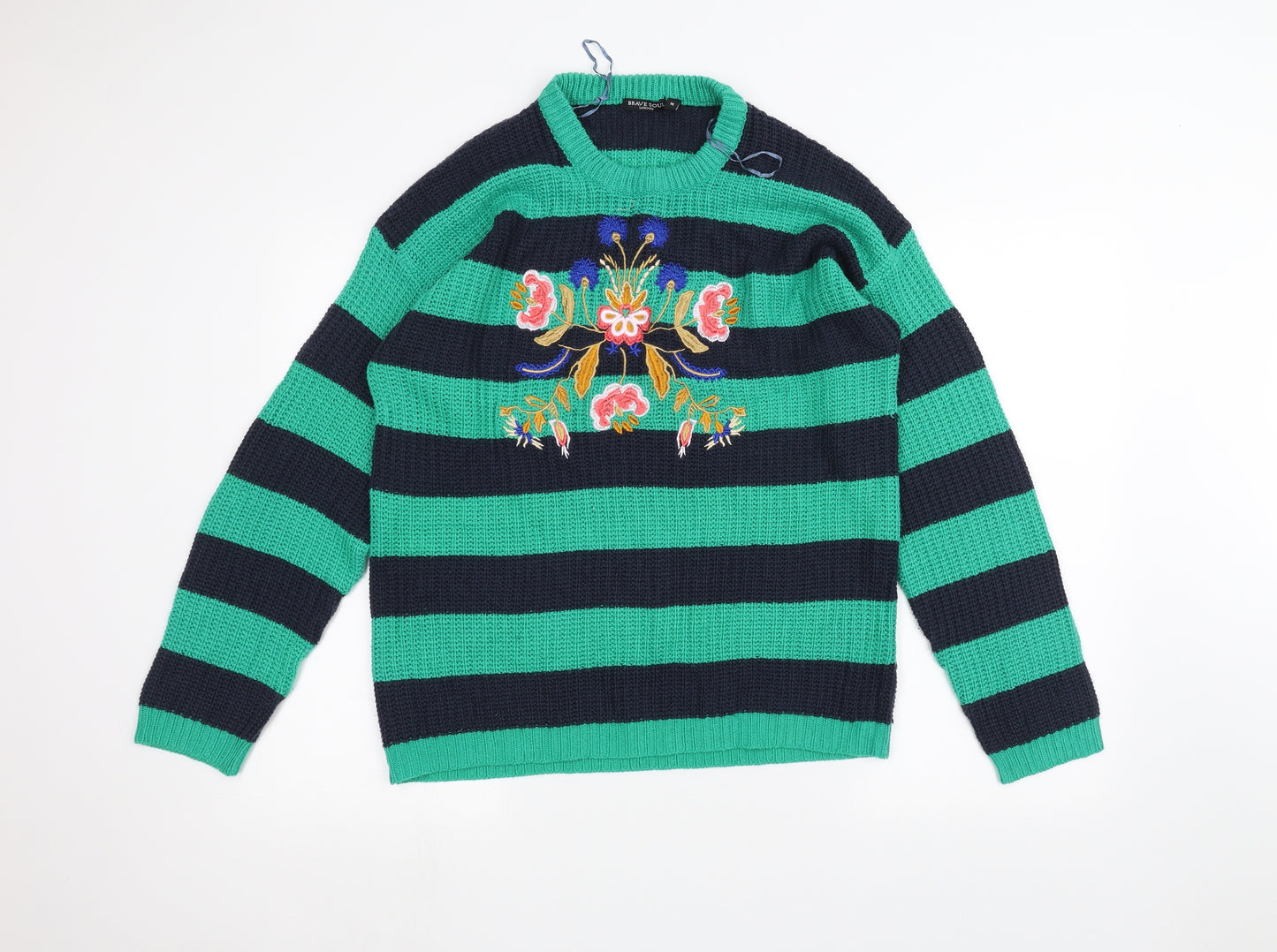 Brave Soul Womens Green Striped  Pullover Jumper Size 16