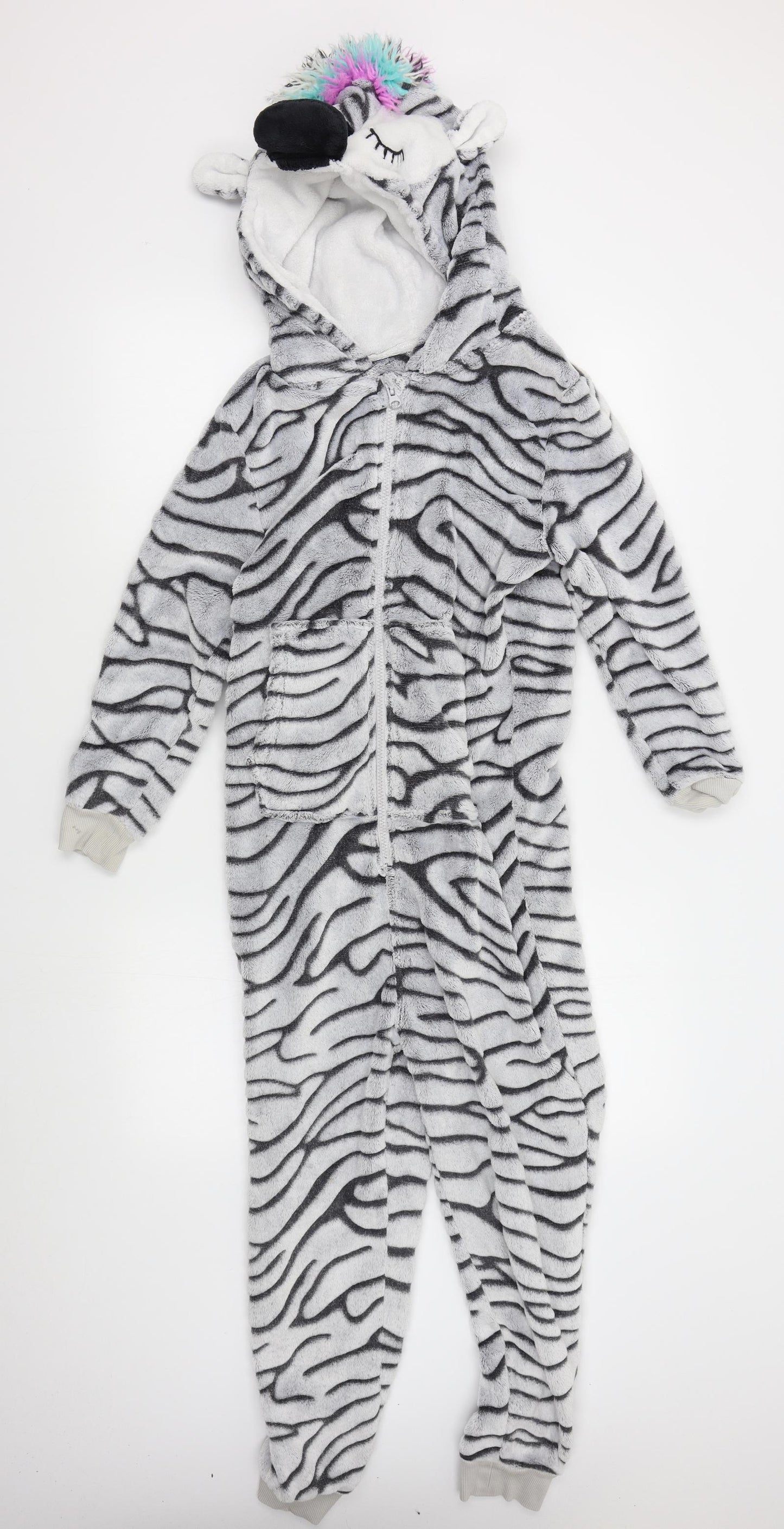 NEXT Girls Grey Animal Print   One Piece Size 11 Years  - zebra