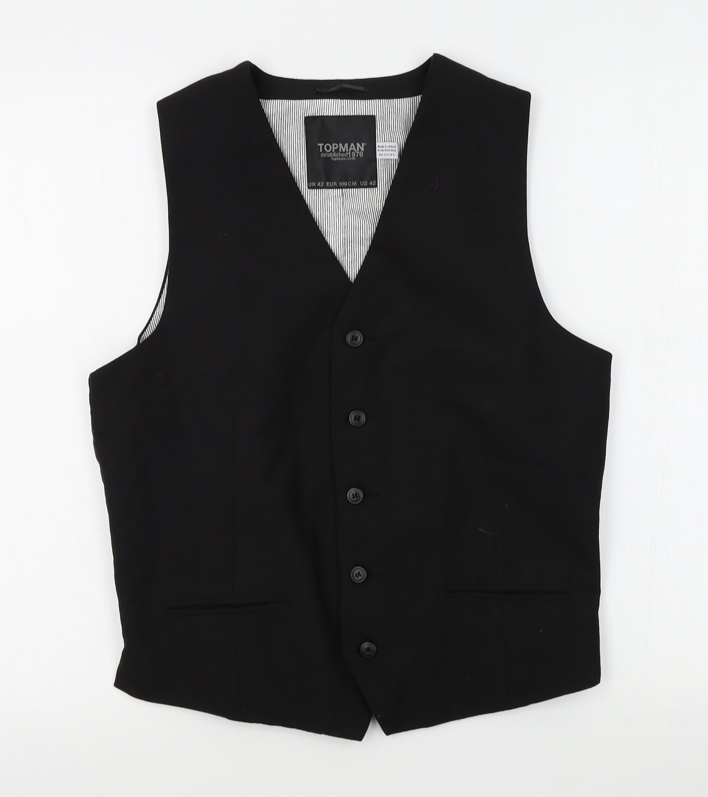 Topman Mens Black Striped  Jacket Suit Waistcoat