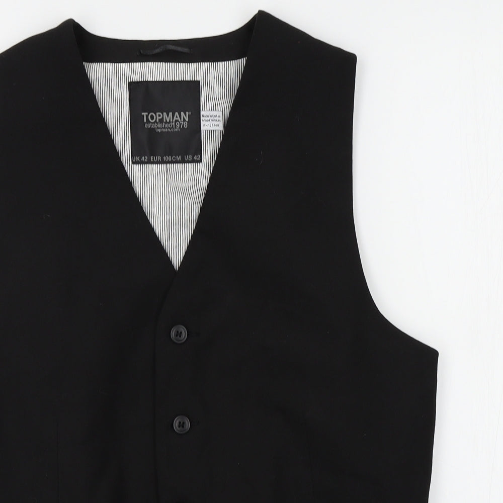 Topman Mens Black Striped  Jacket Suit Waistcoat
