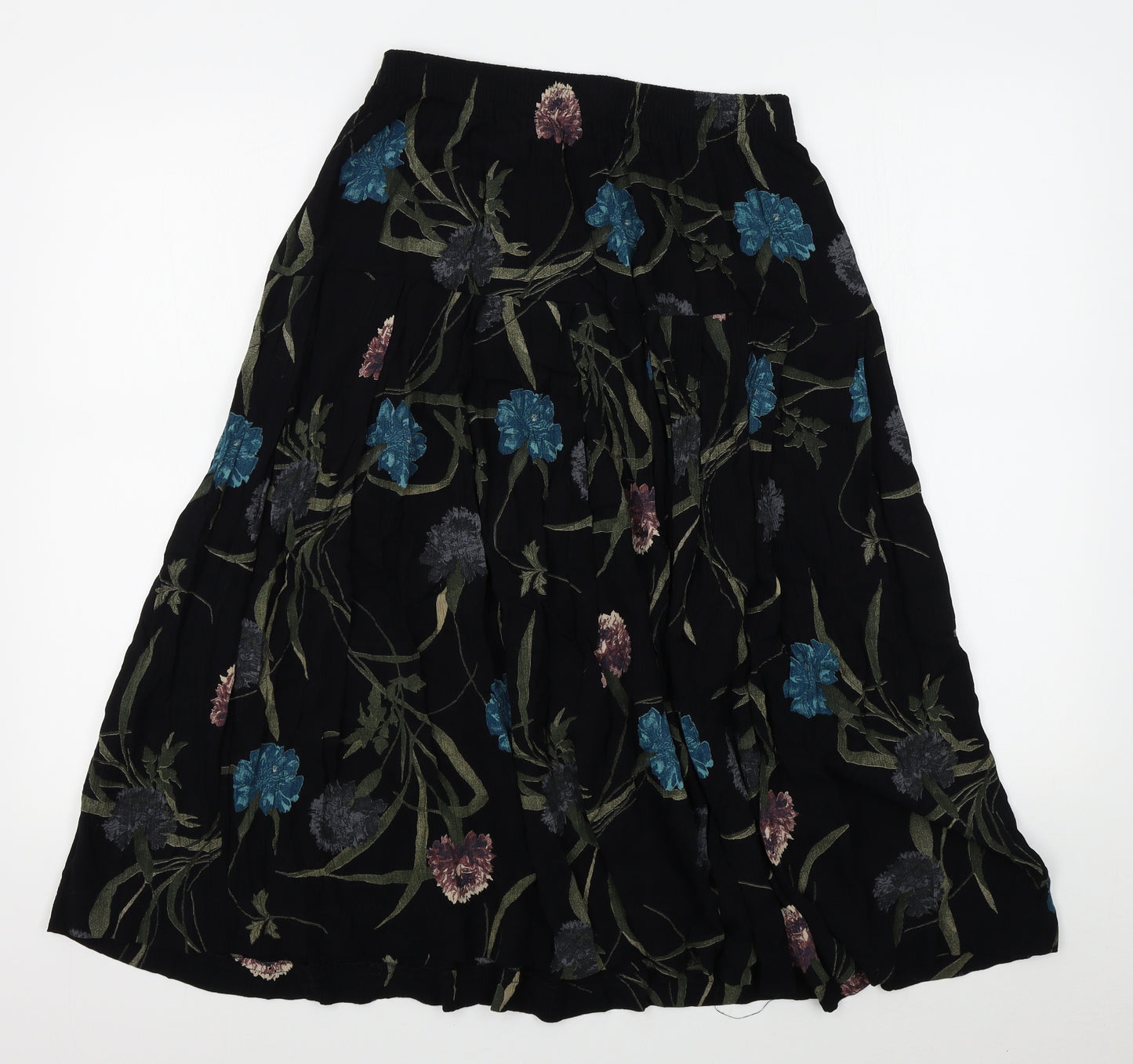 Preworn Womens Black Floral  Pleated Skirt One Size