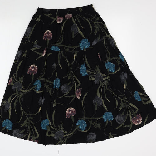Preworn Womens Black Floral  Pleated Skirt One Size