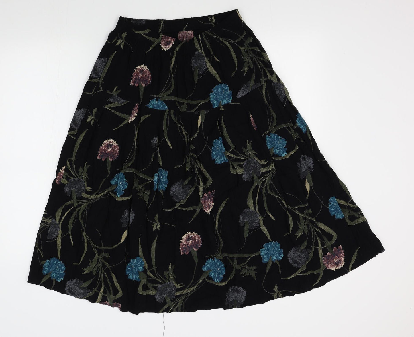 Preworn Womens Black Floral  Pleated Skirt One Size