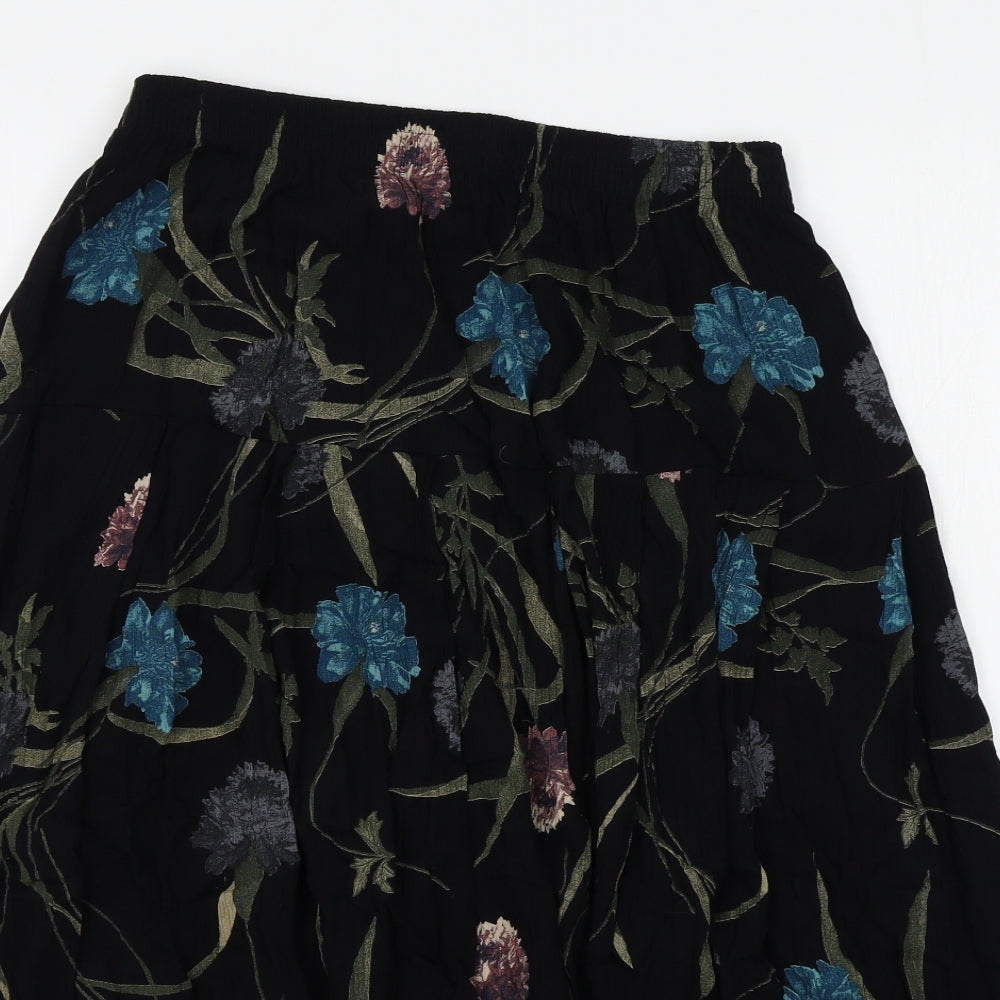 Preworn Womens Black Floral  Pleated Skirt One Size