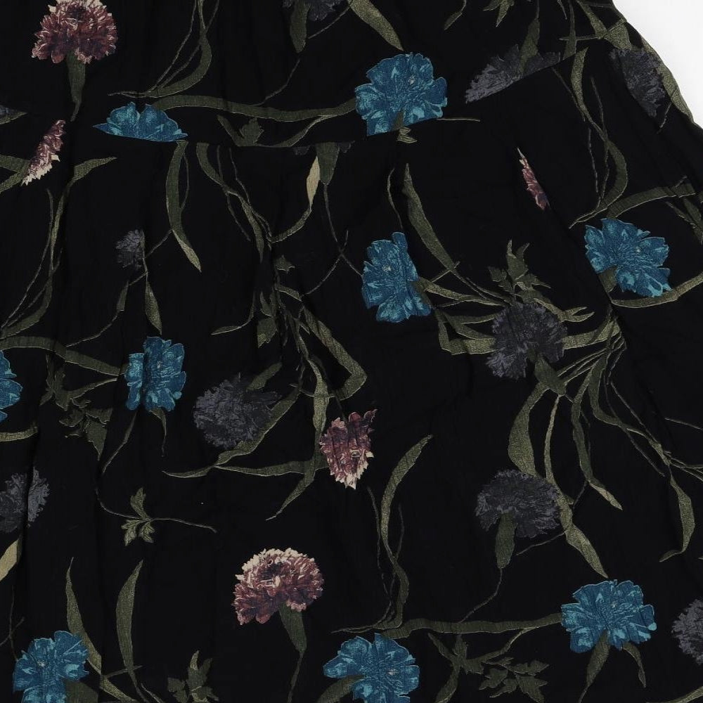 Preworn Womens Black Floral  Pleated Skirt One Size