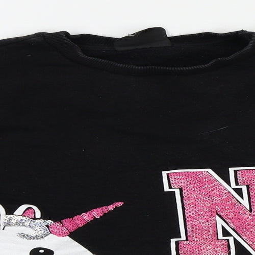 Preworn Girls Black   Pullover Sweatshirt Size 10-11 Years  - cropped, unicorns